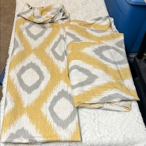 4 Yellow and Gray Patterned Fabric curtains ( 2 pair)